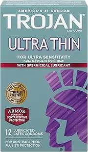 Trojan Condom Sensitivity Ultra Thin Spermicidal, 12 Count