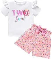 [Viworld] Baby Girl Two Birthday Outfits Ruffle Sleeve Wild Two Top + Strawberry Shorts Set Cake Smash Summer Clothes