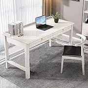 Solid Wood Gaming Desk with Drawer for Home Office Modern Chinese Design (100x60x80cm) White
