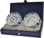 MASTER-MARINER American Voyager Collection, Nautical Windlass Gift Set, 5.85" Diameter Time & Tide Clock and Comfort Meter Instruments, Chrome Finish, Ivory Signal Flag dial