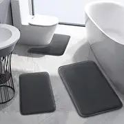 3pcs Memory Foam Bathroom Rug Sets, Ultra Absorbent Bath Mat for Bathroom - Non-Slip Machine Washable & Dry Quickly, Bathroom Mat Set (Grey)