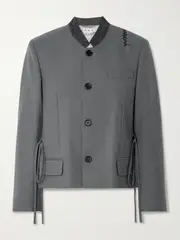 [Marni] Marni - Felt-trimmed Frayed Embroidered Wool Jacket - Gray - IT44 IT 44 Gray