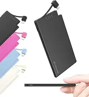 Auskang Portable iPhone Charger Mini Power Bank with Built in Lightning Cable Ultra Slim External Battery Pack Compatible with iPhone 14/14 Pro/13/13 Pro/12/11/11/X/8 (Black)