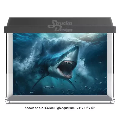 Angry Shark Great White Polyester Fish Tank Glass Backdrop Aquarium Background