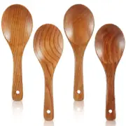 4 Pieces Wood Spoons 21.5cm Wooden Rice Paddle Versatile Serving Spoon Non Stick Heat Resistant Cooking Spoon Wood brown