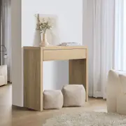 Oikiture Console Table Wood Sofa Table Hall Side Entry with Drawer Natural
