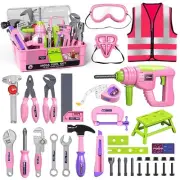 Tool Set with Tool Box & Electronic Toy Drill Pretend Play Kids Construction