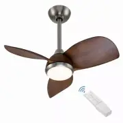 28" Woodgrain Ceiling Fan with Light & Remote, 3-Blade, LED, Indoor Downrod Moun
