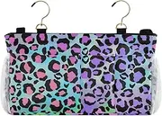 Amooorous Bedside Caddy Hanging Bedside Caddy for Home, College, Dorm, Bunk/Hospital Bed, Crib Bed Rails Holographic Leopard Print on Gradient