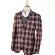 NWT $1150 LUIGI BIANCHI Brown and Red Check Flannel Wool Sport Coat 40 R