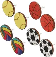 [GOOHOCHY] 4 Pairs Wooden Sport Ball Earrings Lady Sport Ball Ear Studs Stylish Ear Jewelry