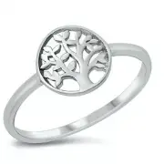Tree of Life Ring Sterling Silver 925 Rhodium Plated Face Height 9 mm Size 9