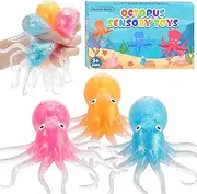 Pack of 3 Octopus Sensory Toys in Pink, Gold, and Blue