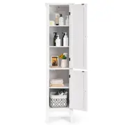 Costway Bathroom Toilet Cabinet High Storage Cupboard Organiser w/2 Door Hallway Living Room White