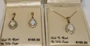 Sterling Silver, Opal, Diamond, White Sapphire Necklace & Earring Set
