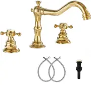 8-16 inch Two Handles 3 Holes Widespread Bathroom Sink Faucet Gold Basin Mixe...