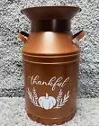 Fall Decor Milkcan Vase Kitchen Utensil Holder "Thankful" Copper Color Pumpkin