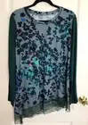 logo by lori goldstein Teal floral print W lace asymmetrical hem top L