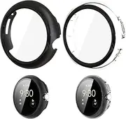 [hoeslaw] 2 Pack Watch Screen Protector Case, Hard PC Ultra-Thin HD Full Coverage Scratch Resistance Drop-Proof with Tempered Glass Screen Protector Compatible for Google Pixel Watch 1/2 [Clear+Black]