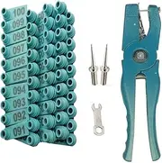 Livestock Animal Ear Tags Pliers for Installing Cattle Sheep Pigs Ear Tags with 100PCS Tags 2PCS Pins Wrench Blue