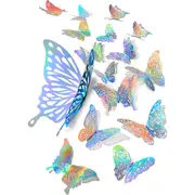 Wall Art 60Pcs 3D Iridescent Silver Butterfly Wall Decals Holographic Silver Butterfly Wall Decor Classroom Decorations with Set of 5 Styles Decorative Paper