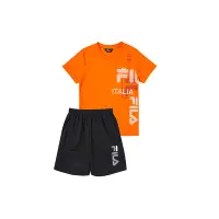 在飛比找Yahoo奇摩購物中心優惠-FILA KIDS 童舒適休閒運動套裝 上衣+短褲-橘色 1