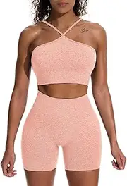 [HYZ] Women's Workout 2 Piece Outfits High Waist Running Shorts Seamless Gym Yoga Crop Top Bra Sets