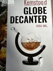 New In Box Whiskey Decanter Etched Globe Hand Blown Glass Ship With Stand