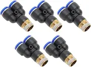 X AUTOHAUX Push to Connect Air Fittings 3/8" Y Type Air Line Quick Joint Plastic Metal 3/8" BSPT 5 Pcs Blue Black