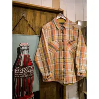 在飛比找蝦皮購物優惠-《男撩古著》 橘紅黃格紋 針織 長袖襯衫 KPS300-01