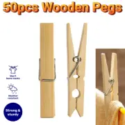 50pcs Natural Wooden Clothes Sheet Pegs For Washing Lines Hanging Steel Spring