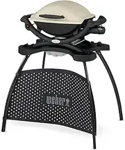[weber] Q1000 Gas Grill with Stand, 43 x 32cm Grill Area, Portable BBQ Grill, 1 Burner, 2-Piece Porcelain-Enamelled Cast Iron Grill Grate, Aluminum Cast Lid & Body - Titanium (50060374)