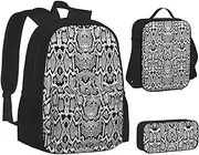 [ERCgad] Black White Snake Skin Print Canvas 3-In-1 School Bags Set Backpack Lunch Bag Pencil Case Combo For Men Women, Black, One Size