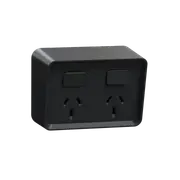 Clipsal Iconic Outdoor, Twin, Switched socket outlet, horizontal, 10A, 250V, Black - O3025-BK