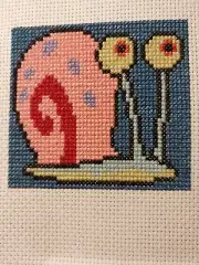 Finished completed cross stitch GARY THE SNAIL SpongeBob squarepants