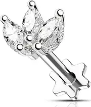[OUFER] 16G Internal Thread Helix Piercing Surgical Steel 316L Cartilage Ear Piercing Clear CZ Flower Flat Tragus Conch Lobe Daith Earrings Piercing Jewellery for Women 6/8/10 mm