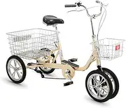 Steel Frame Four-Wheeled Bicycles for The Elderly, Light Pedal Bicycles, Rickshaws, Can Enter Small Spaces Such As Elevators,Beige