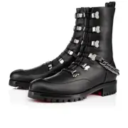 Christian Louboutin HORSE Leather Chain Flat Ankle Combat Moto Biker Boots $1495