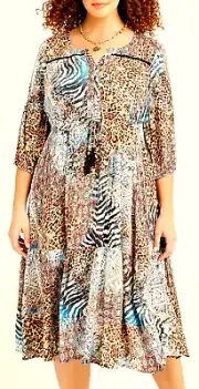 TS TAKING SHAPE VIRTU plus sz M / 20 Natural Animal Mix Dress light NWT rrp$160!