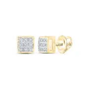Macey Worldwide Jewelry 10K Yellow Gold Mens Diamond Square Earrings 1/20 CT