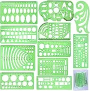 SIQUK 11 Pieces Geometric Drawings Templates Plastic Clear Green Plastic Rulers with 1 Pack Poly Zipper Envelopes for Studying, Designing and Building