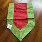 NWT Christmas Table Runner Deep Red Green Embroidered Loop Cord 16” X 72” $60