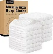 BHYTAKI Muslin Burp Cloths for Baby Boys & Girls Essentials Large 100% Cotton Burp Rags, 6 Layers Extra Absorbent and Soft burping Cloths for Babies (White, 12-Pack 20"X10")