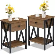 Vintage Nightstand, End Side Table with Drawer and Shelf, Bedroom Home Decoratio