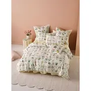 Linen House Garden Bed Vanilla Cotton Quilt Cover with Pillowcases Set