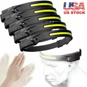 5 PC COB LED Headlamp USB Charging Headlight Torch Work Light Bar Head Band Lamp