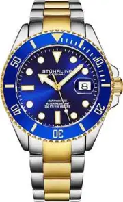 Stuhrling LUXURY WATCH Men's Dive GOLD BLUE Dial /NEW + ACCESORIES