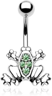 [Pain-is-Art] Frog Navel Piercing 316L Surgical Steel Green Crystals Frog