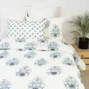 Hand Block Floral Print Soft Indian 100% Pure Cotton Blue Duvet Cover