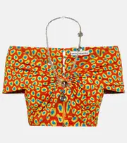 [Rabanne] Rabanne Printed strapless crop top AU 12 red